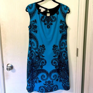 Studio by London Times blue and black patterned midi dress keyhole back size 10
